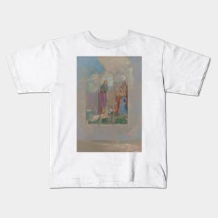 Devotion Near a Red Bush by Odilon Redon Kids T-Shirt